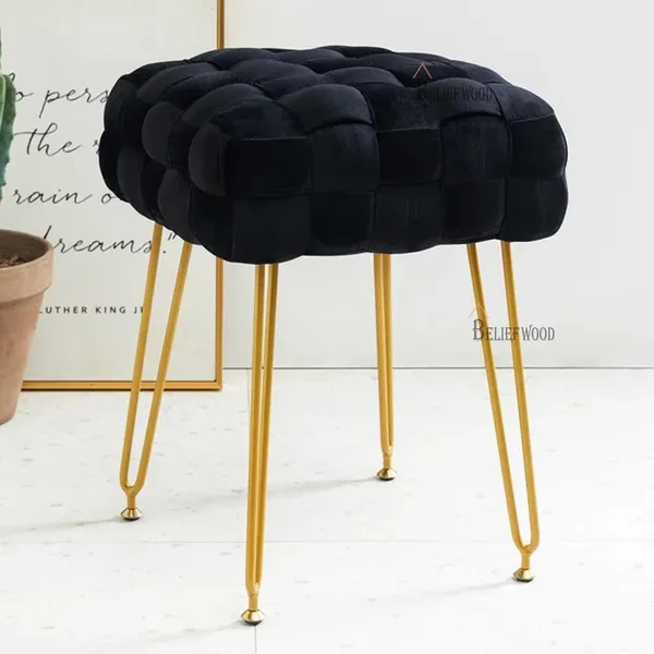 Black_Modern_Sitting_Stool_with_Iron_Frame_|_Cushion_Puffy_Stool_And_Comfortable_Seat