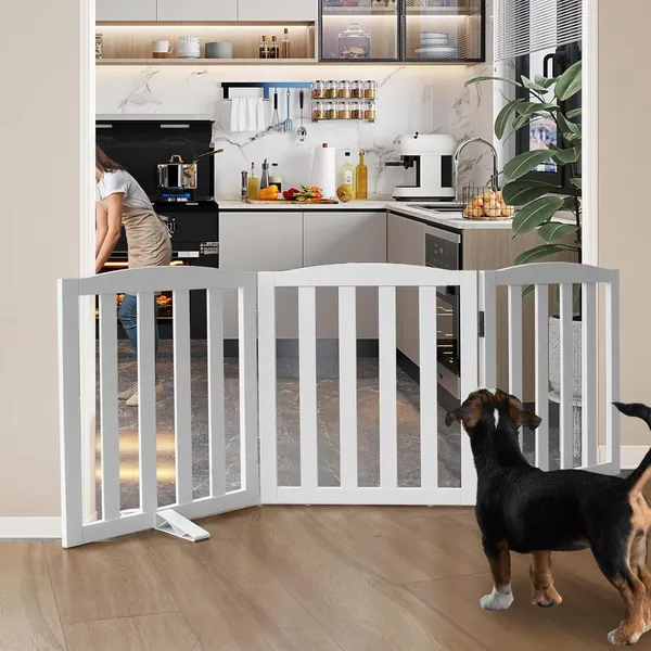 Freestanding_Pet_Gate,_Folding_Safety_Fence_Wooden_Kids__&__Dog_Gate_with_2PCS_Support_Feet_Ideal_for_Stairs,_Doorways,_Halls,_Kitchens,_Indoors_Gates,_Panels_24"(60_Cm),_White_(2_Panel)