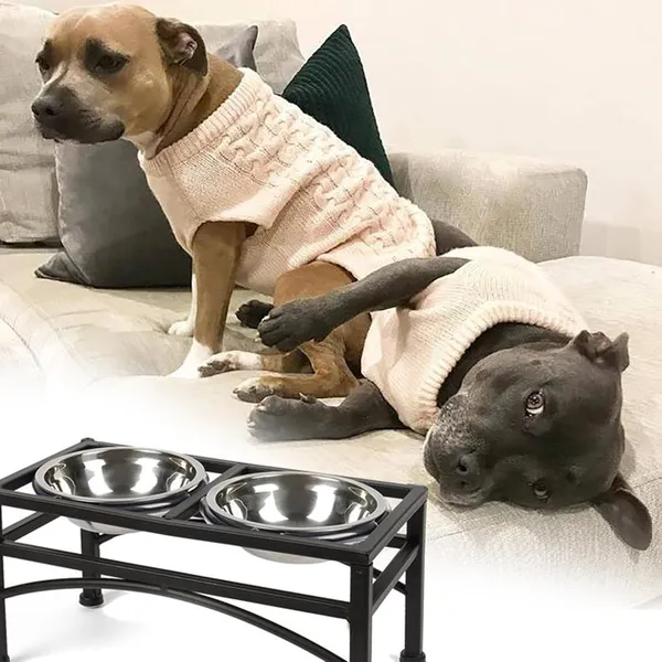 Pet_Feeder_For_Dogs__&__Cats|Pets_Food_Bowl_Elevated_Dog_Bowl_Stand_Stainless_Steel_Food_And_Water_Bowls_With_Iron_Stand_(Large_2_Bowls),?47_cm,H_25_cm,W_25_cm