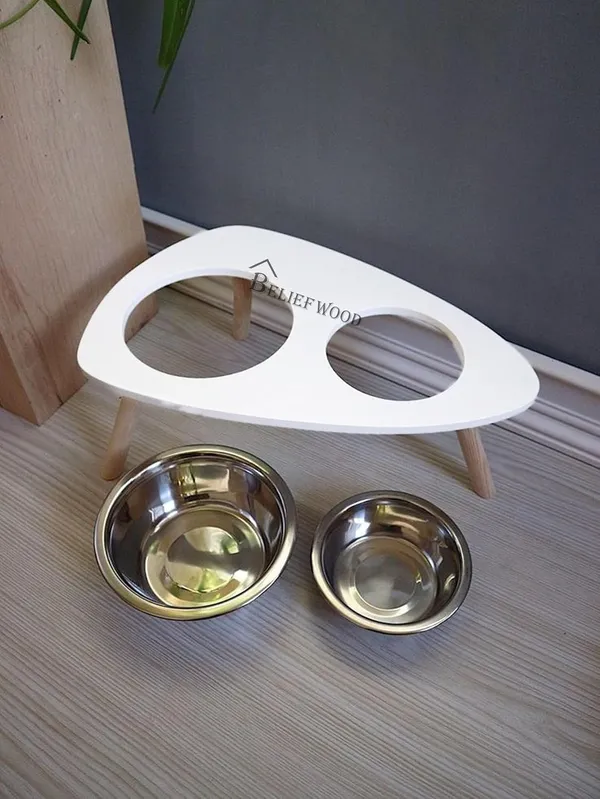 Modern_Wooden_Dog_Feeder|Cat_Feeding_Stand_With_2_Stainless_Steel_Bowls_For_Water__&__Food,_Easy_To_Clean_Perfect_For_Pets_(White),?40_cm,H_12_cm,W_20_cm