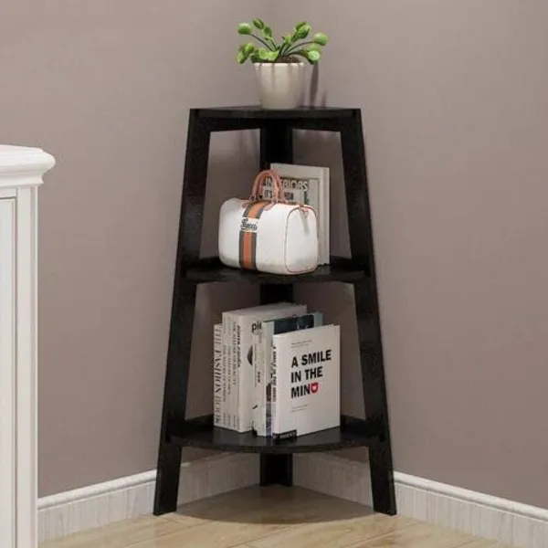 Black_Modern_Engineered_Wood_Corner_Ladder_Shelf_|_3-Tier_Bookcase_And_Storage_Organizer