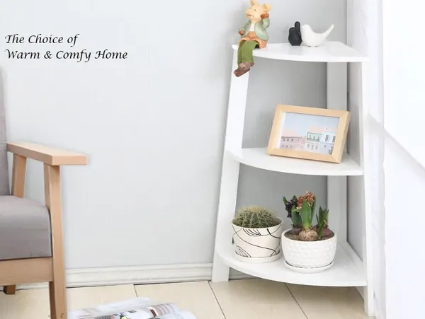 Black_Modern_Engineered_Wood_Corner_Ladder_Shelf_|_3-Tier_Bookcase_And_Storage_Organizer