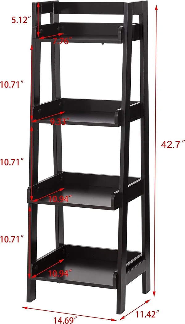 BELIEFWOOD_4-Shelf_Wood_Shelving_Unit,_Ladder_Shelve_Ladder_Bookcase_Standing_Organizer_Storage_Shelves_Flower_Plant_Stand_Rack_for_Living_Room_Bedroom_Balcony_Office_(X-Large,_Black)