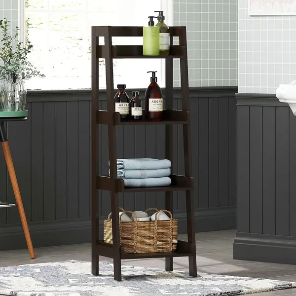 BELIEFWOOD_4-Shelf_Wood_Shelving_Unit,_Ladder_Shelve_Ladder_Bookcase_Standing_Organizer_Storage_Shelves_Flower_Plant_Stand_Rack_for_Living_Room_Bedroom_Balcony_Office_(X-Large,_Black)