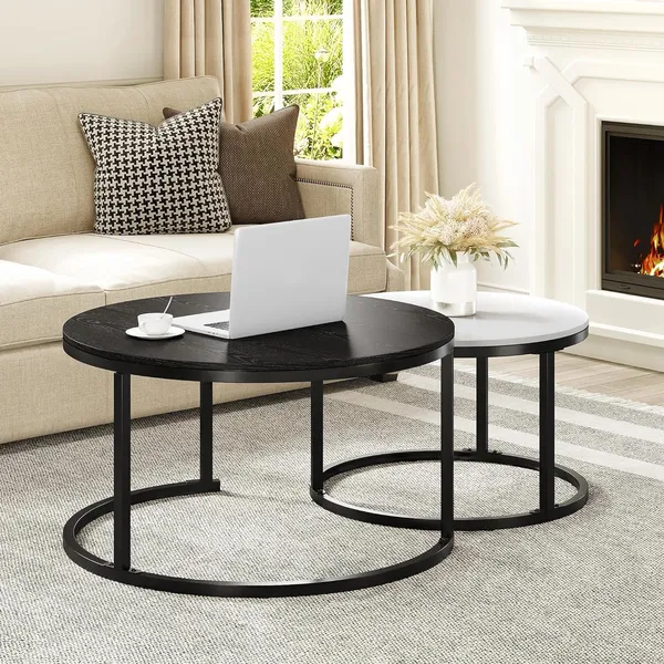 Modern_Nesting_Coffee_Tables_Set_of_2,Round_Coffee_Table_for_Living_Room,Side_Table_|_Coffee_Tables_with_Sturdy_Metal_Frame,_Black_and_White
