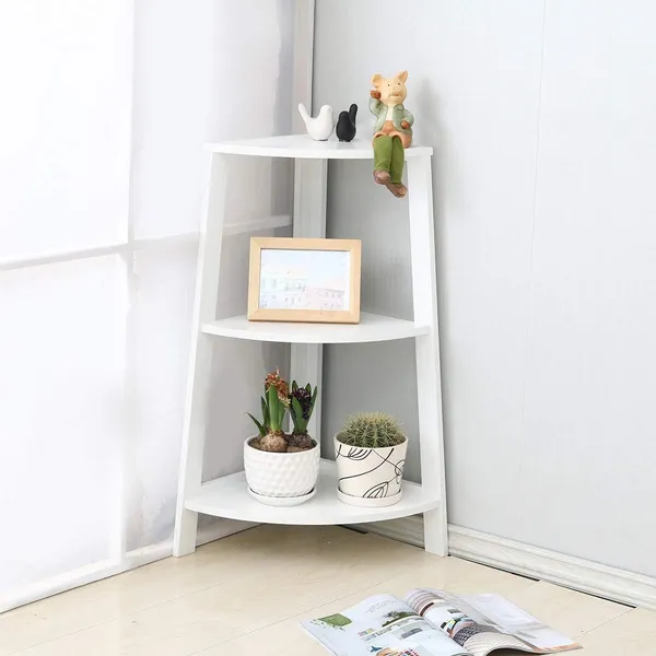 White_Modern_3-Tier_Corner_Ladder_Shelf_|_Space-Saving_Bookcase_and_Storage_Solution