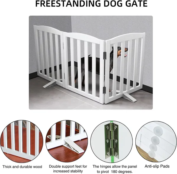 Freestanding_Pet_Gate,_Folding_Safety_Fence_Wooden_Kids__&__Dog_Gate_with_2PCS_Support_Feet_Ideal_for_Stairs,_Doorways,Kitchens,_Indoors_Gates,_2_Panels_30"_inch_(75_Cm),_White_(3_Panel)