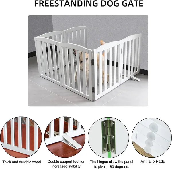 Freestanding_Pet_Gate,_Folding_Safety_Fence_Wooden_Kids__&__Dog_Gate_with_2PCS_Support_Feet_Ideal_for_Stairs,_Doorways,_Halls,_Kitchens,_Indoors_Gates,_2_Panels_24"(60_Cm),_White_(6_Panel)