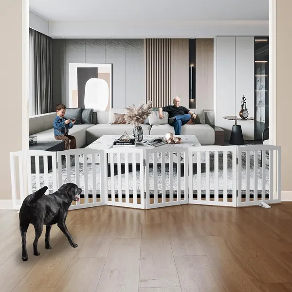 Freestanding_Pet_Gate,_Folding_Safety_Fence_Wooden_Kids__&__Dog_Gate_with_2PCS_Support_Feet_Ideal_for_Stairs,_Doorways,_Halls,_Kitchens,_Indoors_Gates,_2_Panels_24"(60_Cm),_White_(6_Panel)