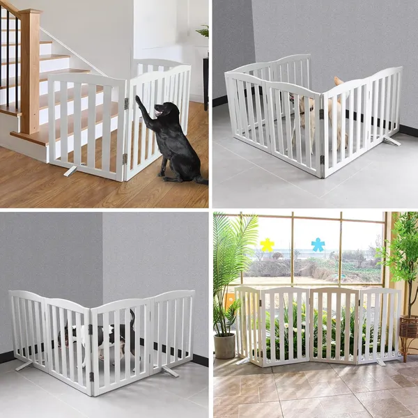 Freestanding_Pet_Gate,_Folding_Safety_Fence_Wooden_Kids__&__Dog_Gate_with_2PCS_Support_Feet_Ideal_for_Stairs,_Doorways,_Halls,_Kitchens,_Indoors_Gates,_2_Panels_24"(60_Cm),_White_(6_Panel)