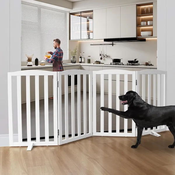 Freestanding_Pet_Gate,_Folding_Safety_Fence_Wooden_Kids__&__Dog_Gate_with_2PCS_Support_Feet_Ideal_for_Stairs,_Doorways,Kitchens,_Indoors_Gates,_2_Panels_30"_inch_(75_Cm),_White_(4_Panel)