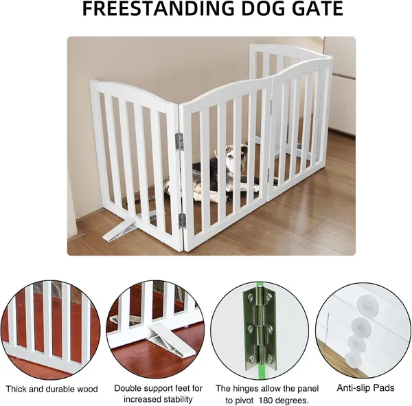 Freestanding_Pet_Gate,_Folding_Safety_Fence_Wooden_Kids__&__Dog_Gate_with_2PCS_Support_Feet_Ideal_for_Stairs,_Doorways,Kitchens,_Indoors_Gates,_2_Panels_30"_inch_(75_Cm),_White_(4_Panel)