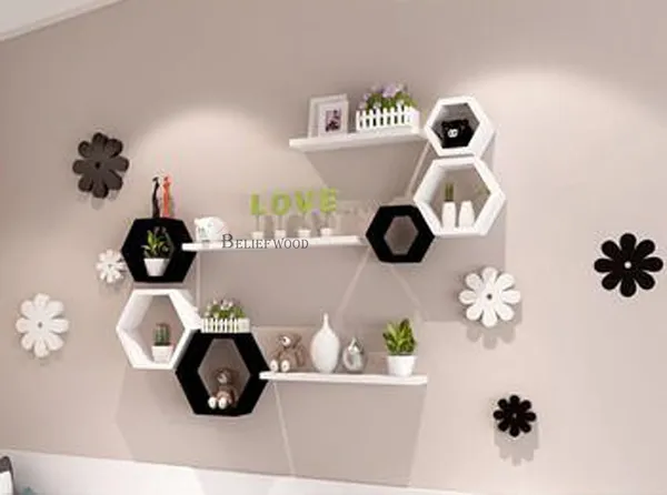 Set_of_6_White_and_Black_Wooden_Hexagon_Floating_Wall_Mounted_Shelves