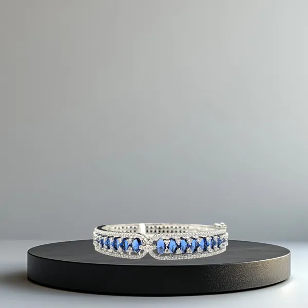 Silver_&_Blue_Brass_Bracelet_For_Women