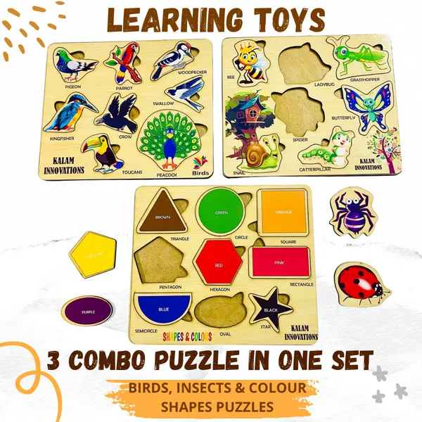 Multicolor_Pack_of_3__Wooden_Combo_Puzzle_Birds_Insects_Shapes_(21.5_*_18.5_Cm)