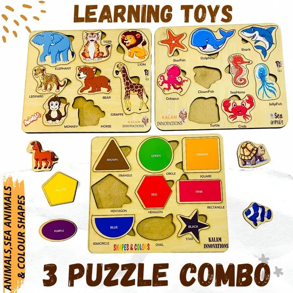 Pack_of_3_Multicolor_Wooden_Puzzles_Of_Animals,Sea_Animals_&_Colour_Shapes_(21.5_*_18.5_Cm)