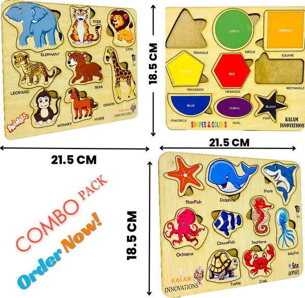 Pack_of_3_Multicolor_Wooden_Puzzles_Of_Animals,Sea_Animals_&_Colour_Shapes_(21.5_*_18.5_Cm)