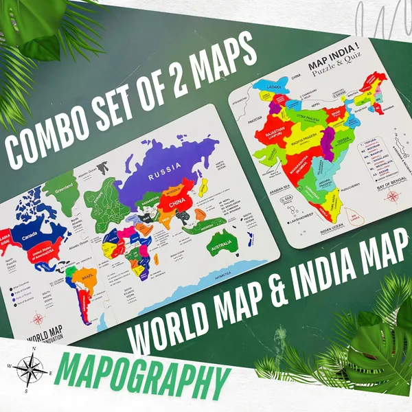 World_Map_&_India_Map_Compo_Pure_Pine_Wood