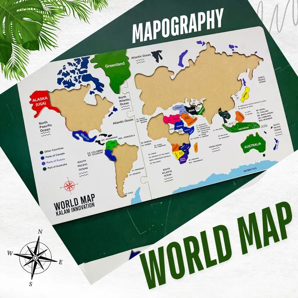World_Map_&_India_Map_Compo_Pure_Pine_Wood