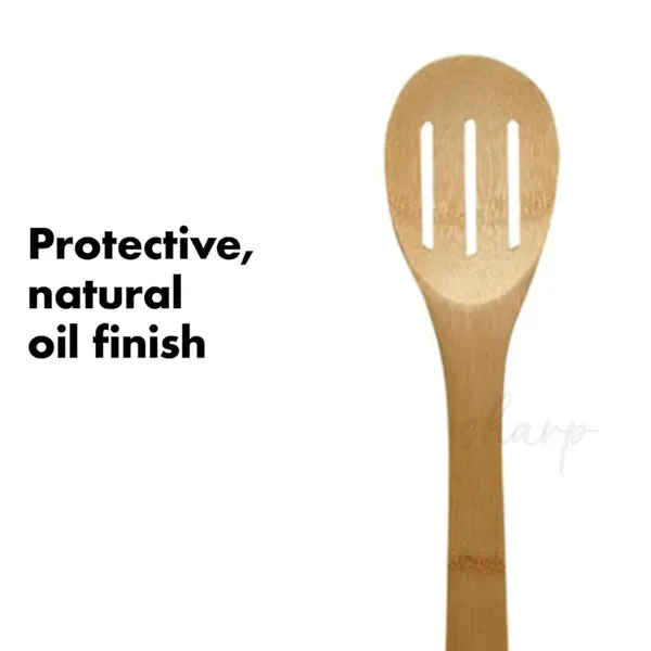 FLYTOP_4_Pcs_Set_Eco-Friendly_Bamboo_Cooking,_Serving_Wooden_Spoon_Blister_Pack_|_30_cm_Long|_Ideal_for_High_Heat_Sauteing,_Baking,_Mixing,_Flipping|Non-Stick