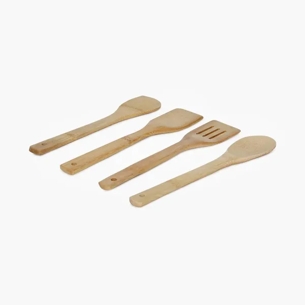 FLYTOP_4_Pcs_Set_Eco-Friendly_Bamboo_Cooking,_Serving_Wooden_Spoon_Blister_Pack_|_30_cm_Long|_Ideal_for_High_Heat_Sauteing,_Baking,_Mixing,_Flipping|Non-Stick