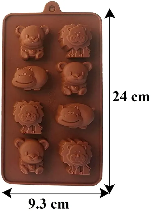 FLYTOP_8_Cavity_Silicon_Baking_Muffin/Cupcake_Mold/Mould|Pack_of_2|Multi-Color_Animal_Shapes_(20_cm_X_10.5_cm_X_1.3_cm)|Ideal_for_Cake,Chocolate,Candies,Jellies