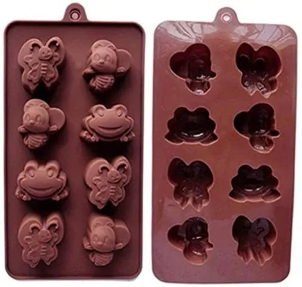 FLYTOP_8_Cavity_Silicon_Baking_Muffin/Cupcake_Mold/Mould|Pack_of_2|Multi-Color_Animal_Shapes_(20_cm_X_10.5_cm_X_1.3_cm)|Ideal_for_Cake,Chocolate,Candies,Jellies