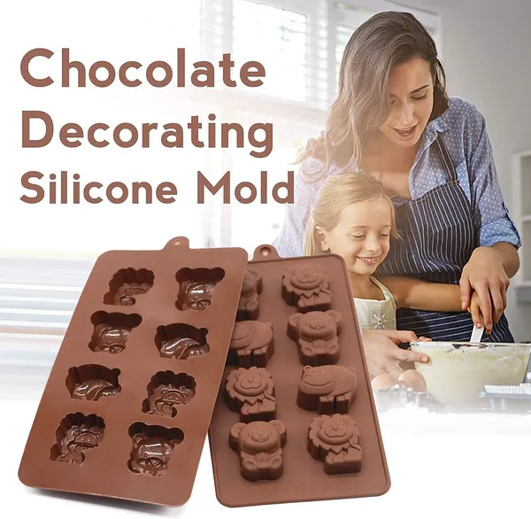 FLYTOP_8_Cavity_Silicon_Baking_Muffin/Cupcake_Mold/Mould|Pack_of_2|Multi-Color_Animal_Shapes_(20_cm_X_10.5_cm_X_1.3_cm)|Ideal_for_Cake,Chocolate,Candies,Jellies