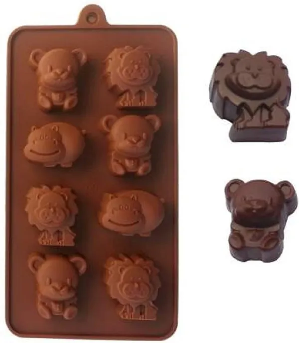 FLYTOP_8_Cavity_Silicon_Baking_Muffin/Cupcake_Mold/Mould|Pack_of_2|Multi-Color_Animal_Shapes_(20_cm_X_10.5_cm_X_1.3_cm)|Ideal_for_Cake,Chocolate,Candies,Jellies