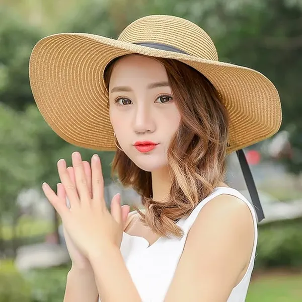 FLYTOP_Beach_and_Summer_Sun_Hat/Caps_for_Women_&_Girls|_Long_Brim_Ribbon|_Soft:Comfortable:Breathable|_Ideal_for_Beach_Party_Occasional_Festivals_Honeymoon|_Brown_Color