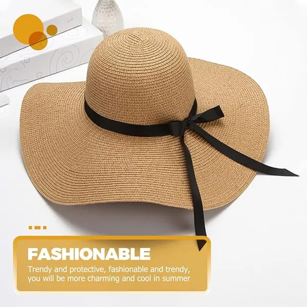 FLYTOP_Beach_and_Summer_Sun_Hat/Caps_for_Women_&_Girls|_Long_Brim_Ribbon|_Soft:Comfortable:Breathable|_Ideal_for_Beach_Party_Occasional_Festivals_Honeymoon|_Brown_Color