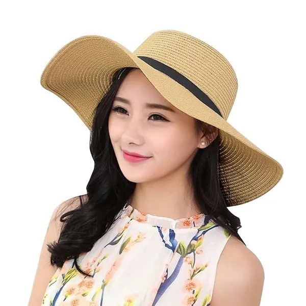 FLYTOP_Beach_and_Summer_Sun_Hat/Caps_for_Women_&_Girls|_Long_Brim_Ribbon|_Soft:Comfortable:Breathable|_Ideal_for_Beach_Party_Occasional_Festivals_Honeymoon|_Brown_Color