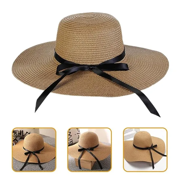 FLYTOP_Beach_and_Summer_Sun_Hat/Caps_for_Women_&_Girls|_Long_Brim_Ribbon|_Soft:Comfortable:Breathable|_Ideal_for_Beach_Party_Occasional_Festivals_Honeymoon|_Brown_Color