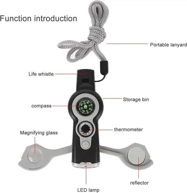 FLYTOP_Emergency_Multipurpose_Whistle,_Function_Whistle_Signal_Mirror_with_Lanyard_for_Forest_(Gray_White_orange)