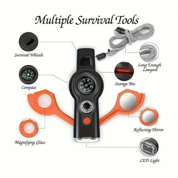 FLYTOP_Emergency_Multipurpose_Whistle,_Function_Whistle_Signal_Mirror_with_Lanyard_for_Forest_(Gray_White_orange)