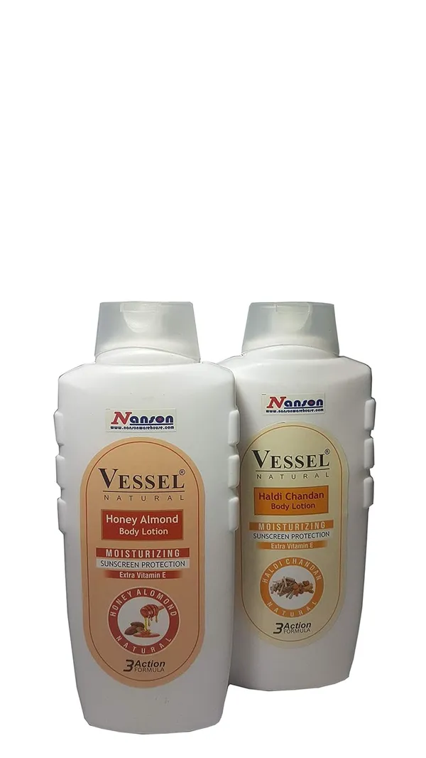 FLYTOP_Nanson_Natural_Body_Lotion_with_Extra_Vitamin-E|_2-Pcs-Combo_(HALDI_CHANDAN+HONEY_ALMOND)|_650ml._X_2