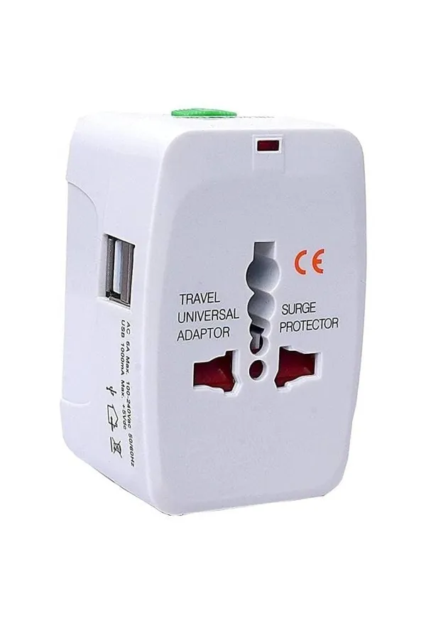 FLYTOP_Universal_Travel_Adapter_With_Built_In_Dual_USB_Charger_Ports_With_100-240V_Surge/Spike_Protected_Electrical_Plug_Worldwide_Adaptor__(White)