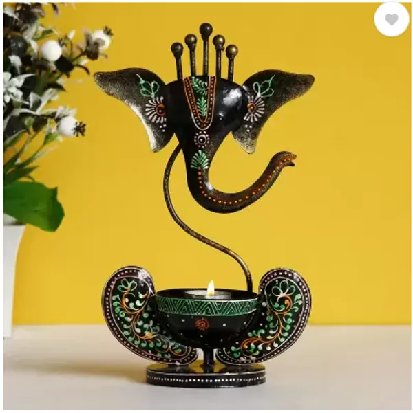 Black_Handcrafted_Metal_Ganesha_Tea_Light_Holder_Stand