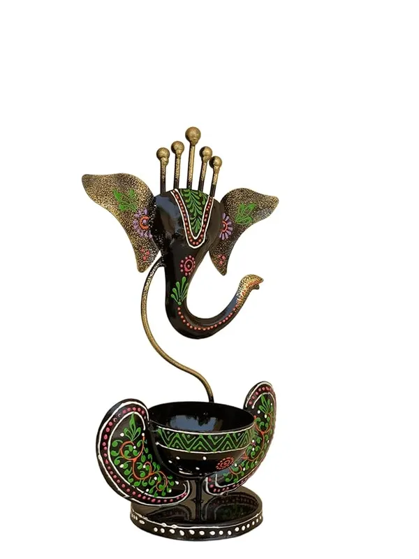 Black_Handcrafted_Metal_Ganesha_Tea_Light_Holder_Stand