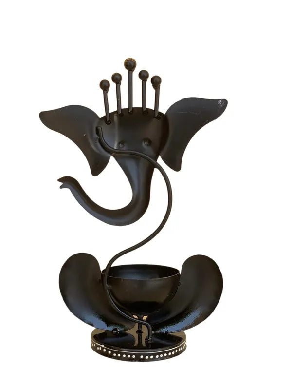 Black_Handcrafted_Metal_Ganesha_Tea_Light_Holder_Stand