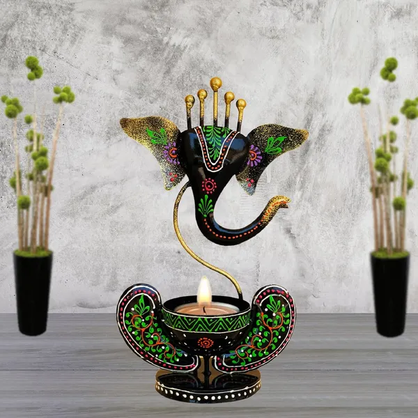 Black_Handcrafted_Metal_Ganesha_Tea_Light_Holder_Stand