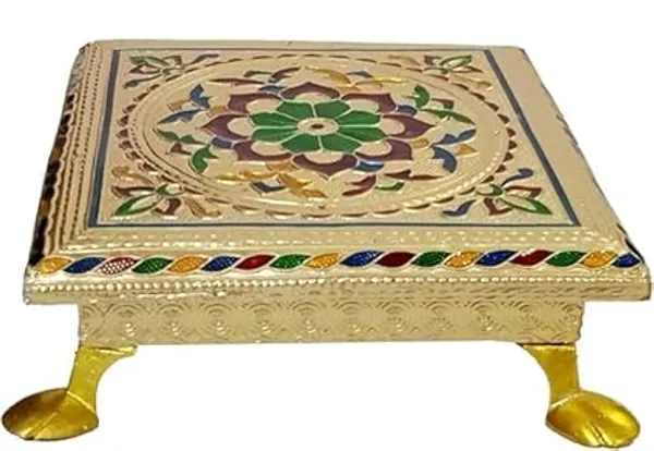 Golden_Jaipuri_Handcrafted_Wooden_Bajot_Chowki_With_Meenakari_Artwork