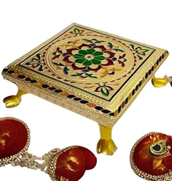 Golden_Jaipuri_Handcrafted_Wooden_Bajot_Chowki_With_Meenakari_Artwork