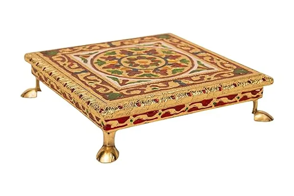 Golden_Jaipuri_Handcrafted_Wooden_Bajot_Chowki_With_Meenakari_Artwork