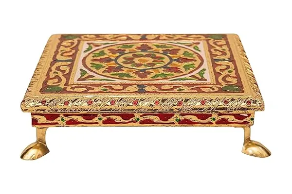 Golden_Jaipuri_Handcrafted_Wooden_Bajot_Chowki_With_Meenakari_Artwork