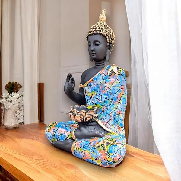 Black_&_Grey_Meditating_Buddha_Statue_With_Tea_Light_Candle_Holder