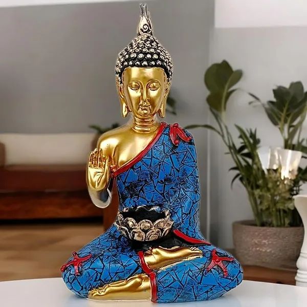 Black_&_Grey_Meditating_Buddha_Statue_With_Tea_Light_Candle_Holder