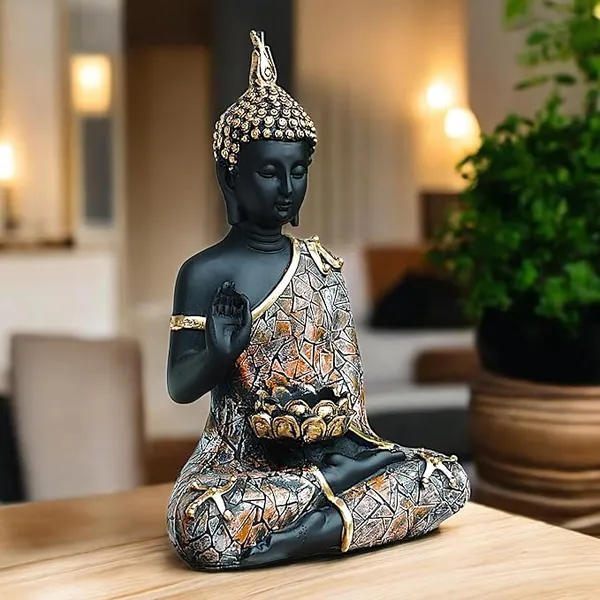 Black_&_Grey_Meditating_Buddha_Statue_With_Tea_Light_Candle_Holder