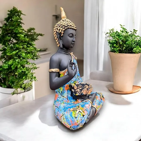 Black_&_Grey_Meditating_Buddha_Statue_With_Tea_Light_Candle_Holder