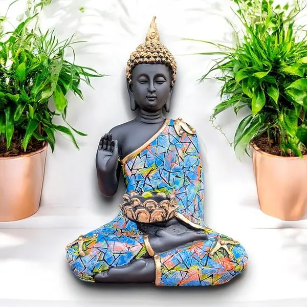 Black_&_Grey_Meditating_Buddha_Statue_With_Tea_Light_Candle_Holder